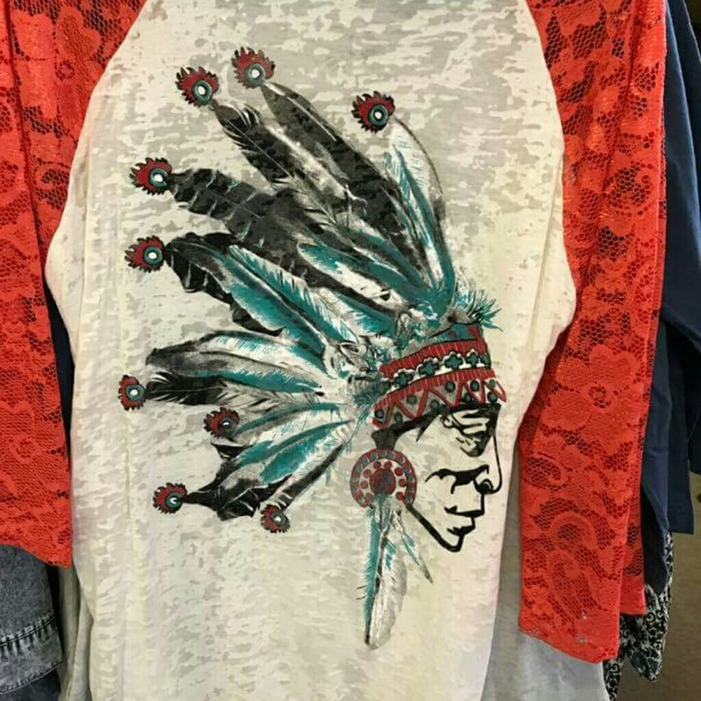 Coral Lace sleeve Indian head shirts
